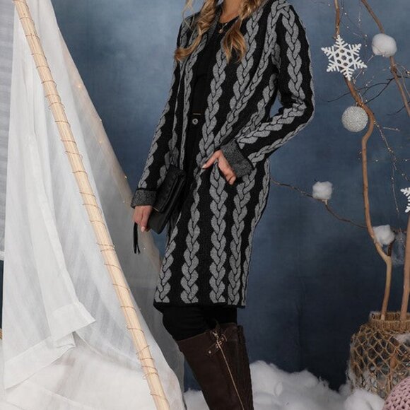 Gray and Black Long Knit Cardigan - Picture 4 of 6